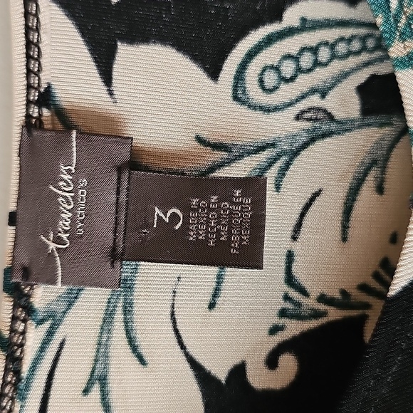 Chicos Travelers Sz 3 Floral Print Tunic Top XL 16 Black Cream Green WT387 - Picture 4 of 7